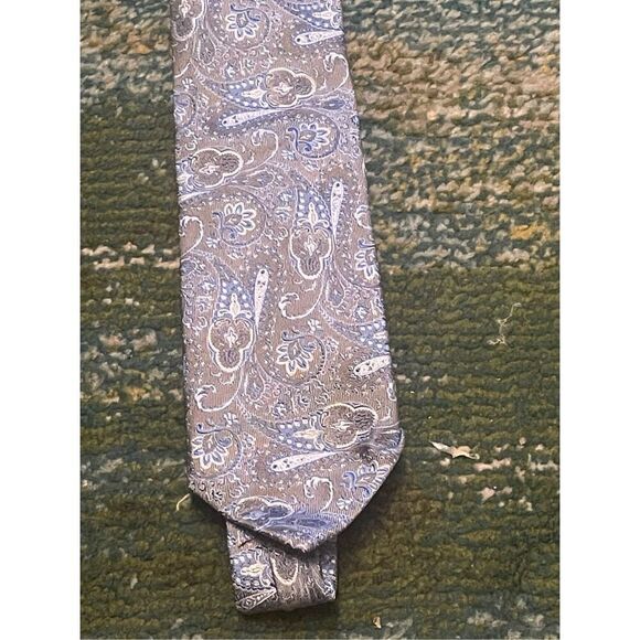 NWT David Donahue Paisley Silk Italian Handmade Neck Tie Gray Blue - Picture 9 of 14